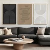Large Framed Black and White Neutral Abstract Wall Art, 3 Piece Minimalist Canvas Prints Paintings Artwork for Walls, Boho Geometric Pictures for Living Room Hallway Office Wall Decor Total 30x60 In