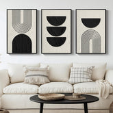 VAN GOGH ART Framed Boho Wall Art, 3 Piece Neutral Geometric Black and Beige Abstract Pictures, Total Size 30x60 Inch, Living Room, Bedroom, Home Office, Hallway