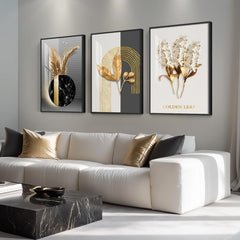 Framed Modern Luxury Large Wall Art for Living Room, Set of 3 Piece Black White Gold Contemporary Abstract Paintings Artwork for Walls, Big Prints Pictures for Office Wall Decor -Total 30" x 60"