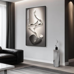 Large Framed Modern Abstract Vertical Wall Art for Living Room, Black Grey Prints Wall Paintings Artwork for Walls, Silver Gray Luxury Wall Pictures for Hallway Entryway Foyer Stair Office Wall Decor 30x60 Inch
