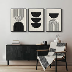 VAN GOGH ART Framed Boho Wall Art, 3 Piece Neutral Geometric Black and Beige Abstract Pictures, Total Size 30x60 Inch, Living Room, Bedroom, Home Office, Hallway