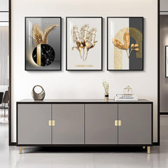 Framed Modern Luxury Large Wall Art for Living Room, Set of 3 Piece Black White Gold Contemporary Abstract Paintings Artwork for Walls, Big Prints Pictures for Office Wall Decor -Total 30" x 60"