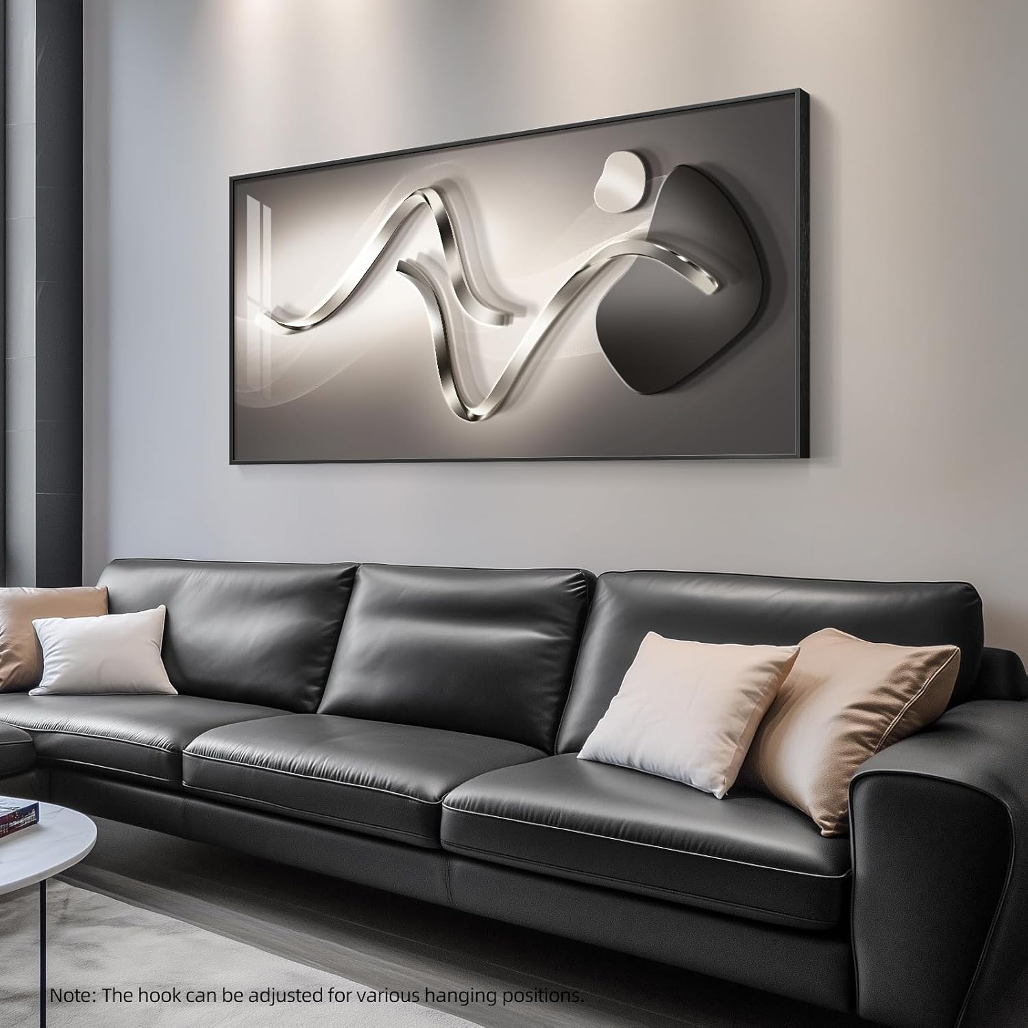 Large Framed Modern Abstract Vertical Wall Art for Living Room, Black Grey Prints Wall Paintings Artwork for Walls, Silver Gray Luxury Wall Pictures for Hallway Entryway Foyer Stair Office Wall Decor 30x60 Inch
