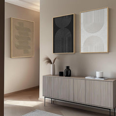 Large Framed Black and White Neutral Abstract Wall Art, 3 Piece Minimalist Canvas Prints Paintings Artwork for Walls, Boho Geometric Pictures for Living Room Hallway Office Wall Decor Total 30x60 In