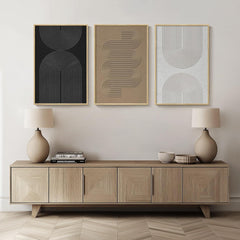 Large Framed Black and White Neutral Abstract Wall Art, 3 Piece Minimalist Canvas Prints Paintings Artwork for Walls, Boho Geometric Pictures for Living Room Hallway Office Wall Decor Total 30x60 In