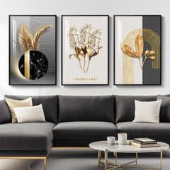 Framed Modern Luxury Large Wall Art for Living Room, Set of 3 Piece Black White Gold Contemporary Abstract Paintings Artwork for Walls, Big Prints Pictures for Office Wall Decor -Total 30" x 60"