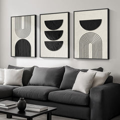 VAN GOGH ART Framed Boho Wall Art, 3 Piece Neutral Geometric Black and Beige Abstract Pictures, Total Size 30x60 Inch, Living Room, Bedroom, Home Office, Hallway