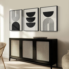 VAN GOGH ART Framed Boho Wall Art, 3 Piece Neutral Geometric Black and Beige Abstract Pictures, Total Size 30x60 Inch, Living Room, Bedroom, Home Office, Hallway