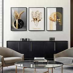 Framed Modern Luxury Large Wall Art for Living Room, Set of 3 Piece Black White Gold Contemporary Abstract Paintings Artwork for Walls, Big Prints Pictures for Office Wall Decor -Total 30" x 60"